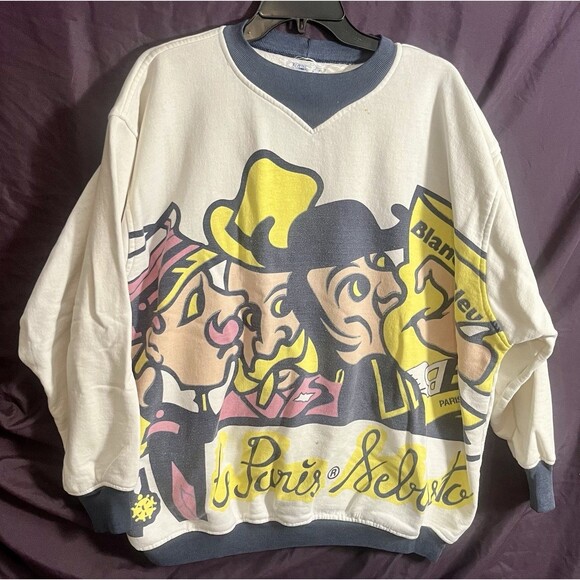 Vintage Sweatshirt Blanc Bleu Bruno Khayat Le Paris Sebresto Size 2XL - Picture 1 of 3